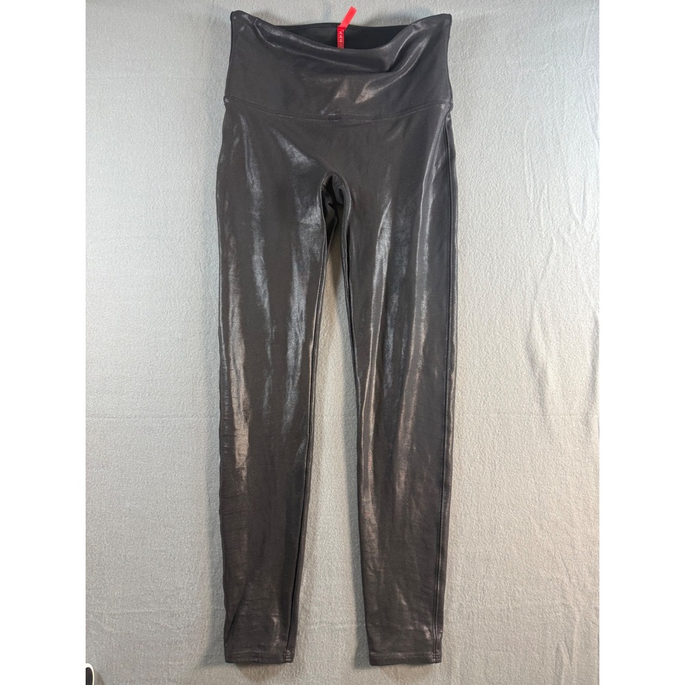 Spanx Faux Leather Leggings Black Metallic High Waisted XL 20190R Womens